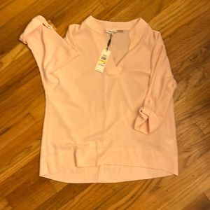 Calvin Klein 3/4 length Pink V-neck Blouse (M)